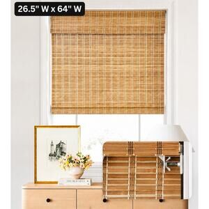 LazBlinds No Tools No Drill Cordless Bamboo Roman Shades Blinds 26.5'' x 64"
